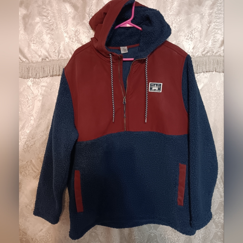 Red and Blue Hooded Pullover